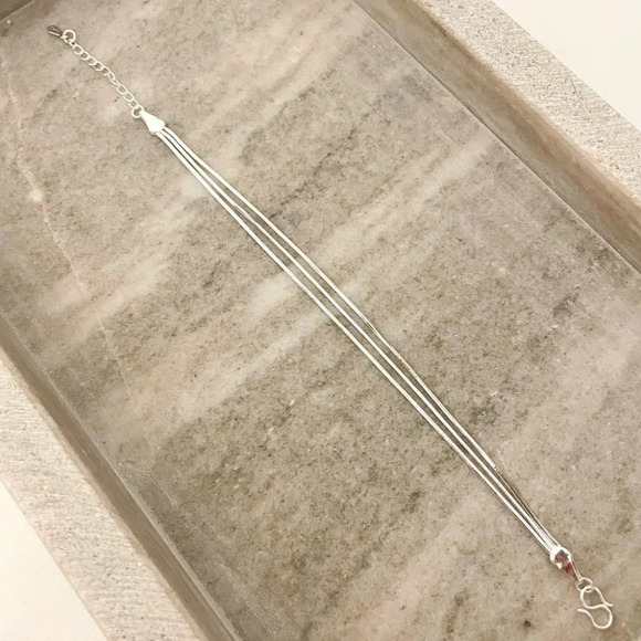 925 Sterling Silver Multi-Layer Triple Layer Bracelet Dainty Minimalist Bracelet - Picture 3 of 4